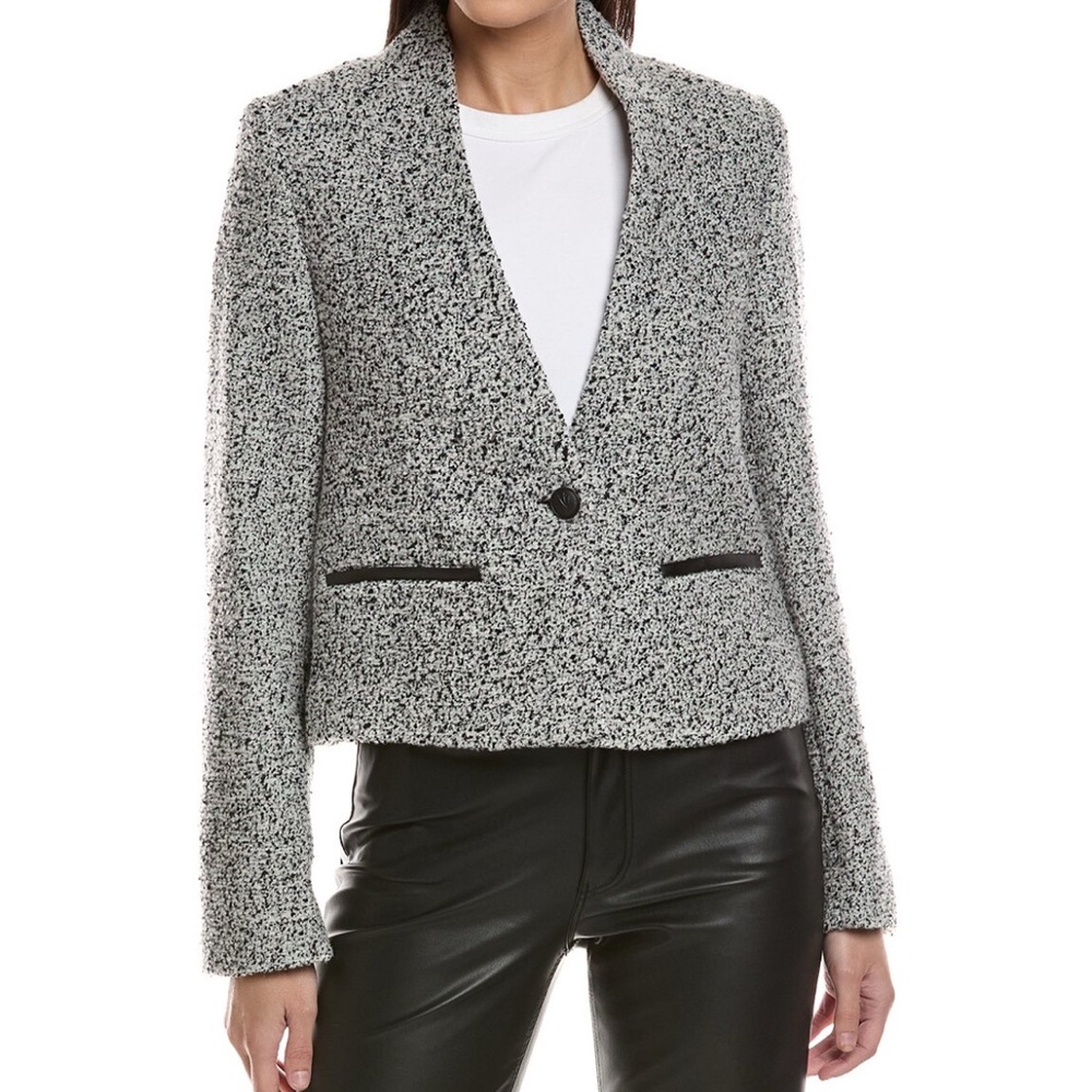 rag & bone Black and White Textured Cropped Blazer